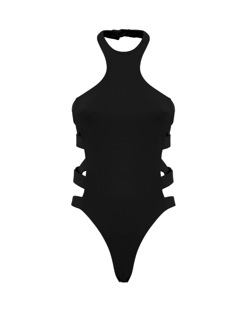 Black halter neckline swimsuit