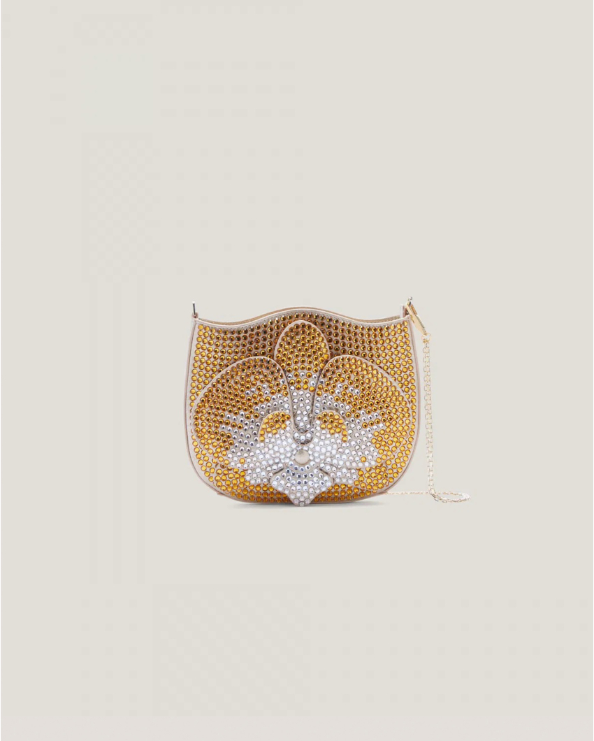 Leather Orchid Bag with rhinestones