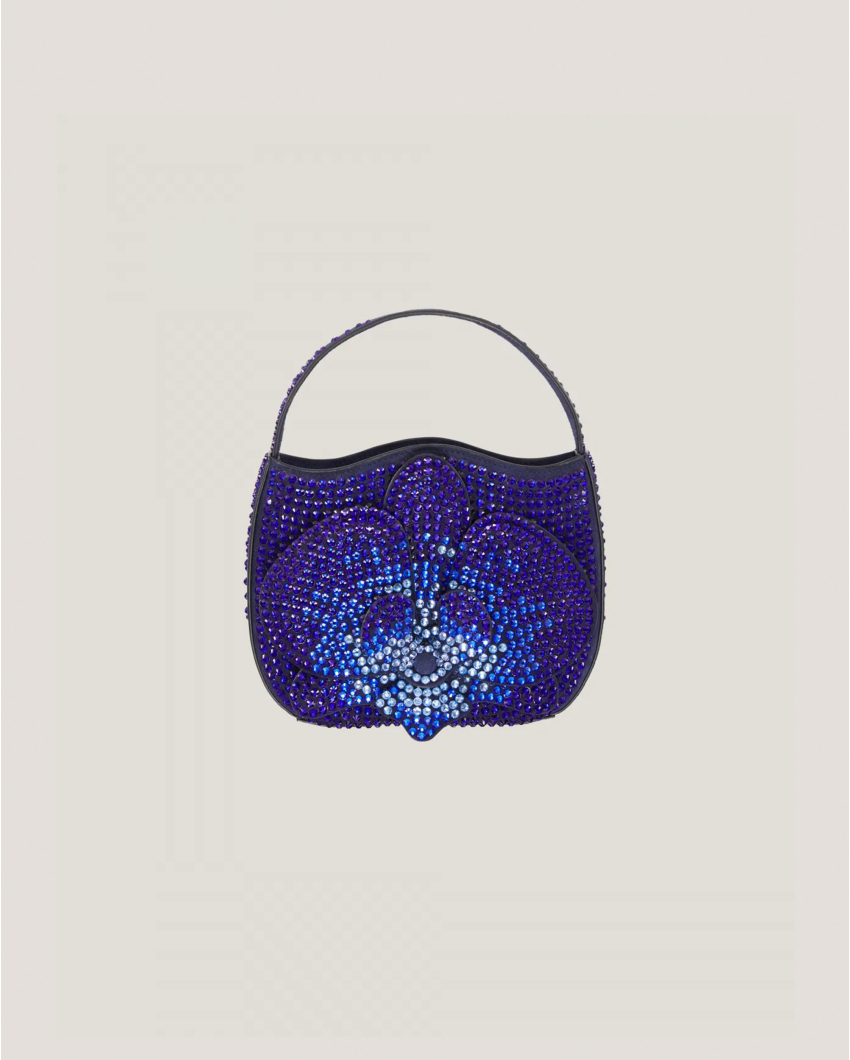 Leather Orchid Bag with rhinestones