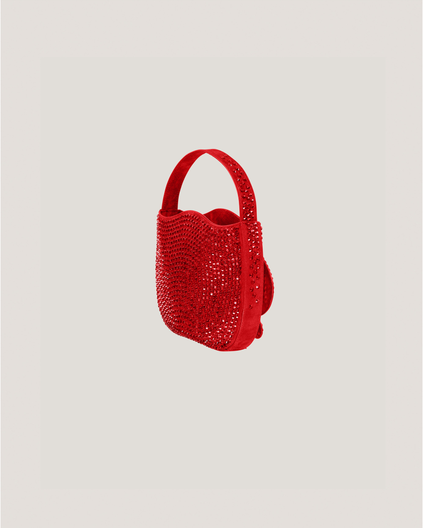 Leather Orchid Bag with rhinestones
