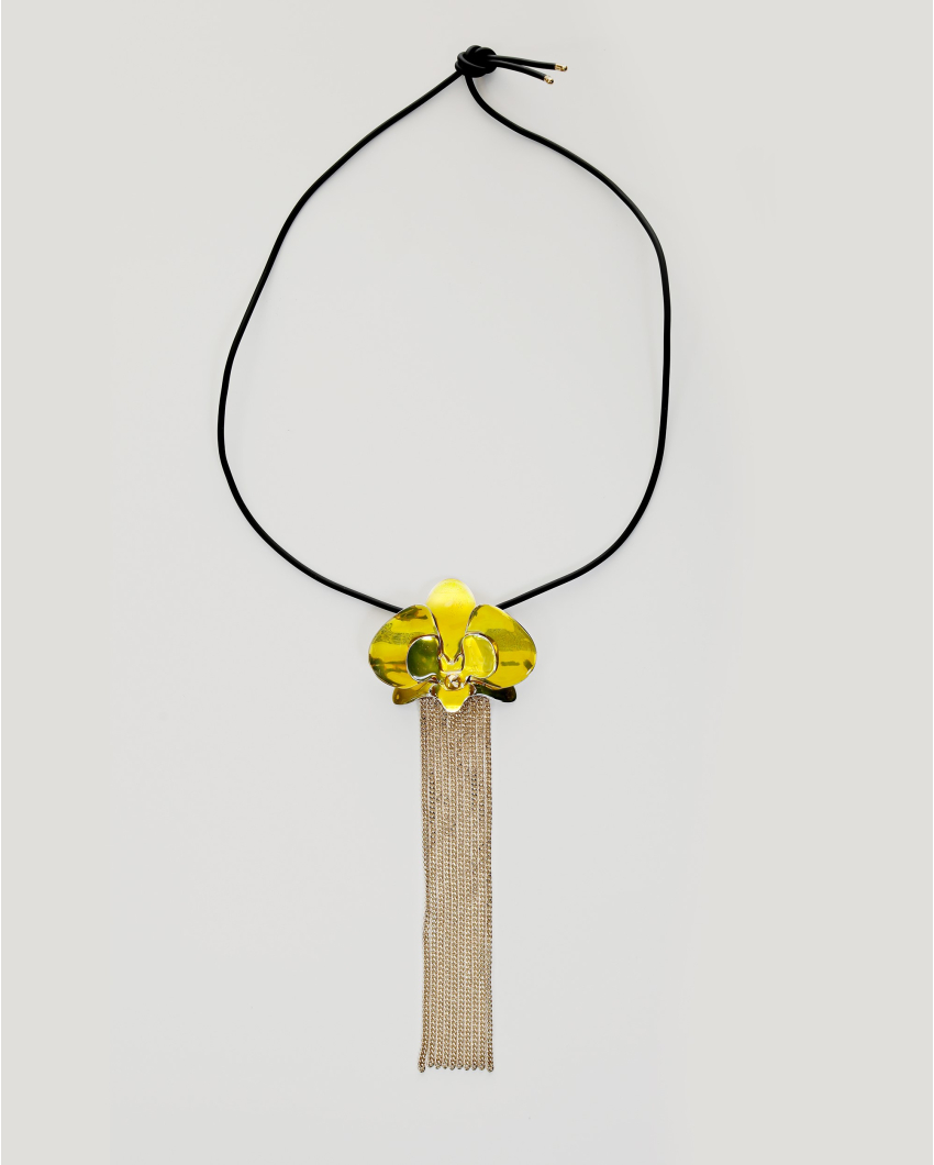 Orchid necklace with tassel