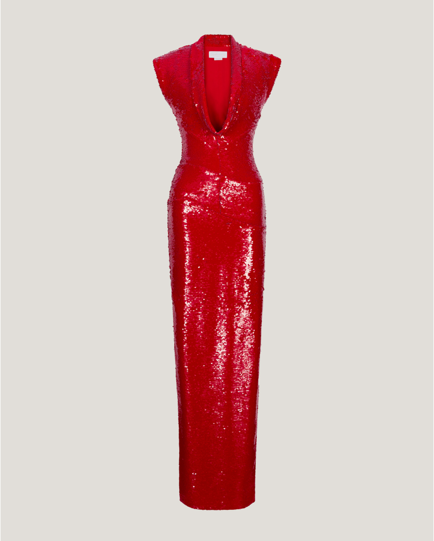 Evening gown with draped neckline