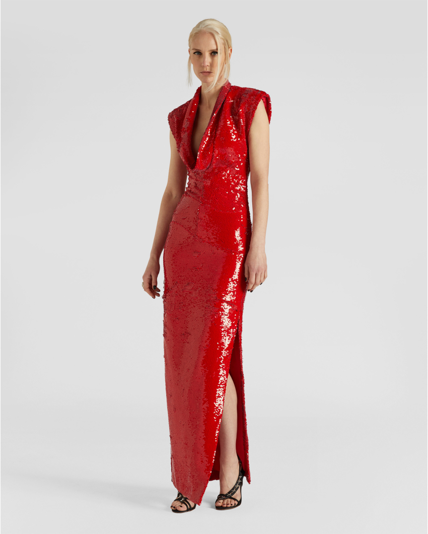 Evening gown with draped neckline