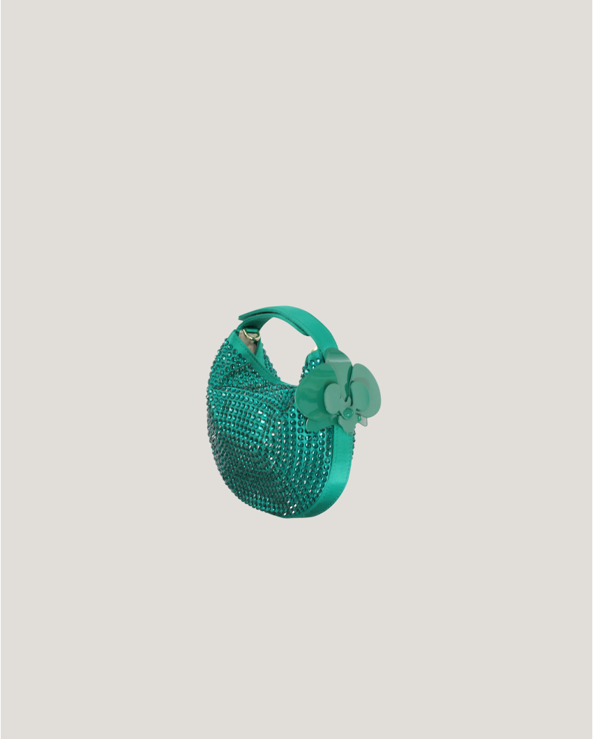 Mini satin Fortune bag with rhinestones