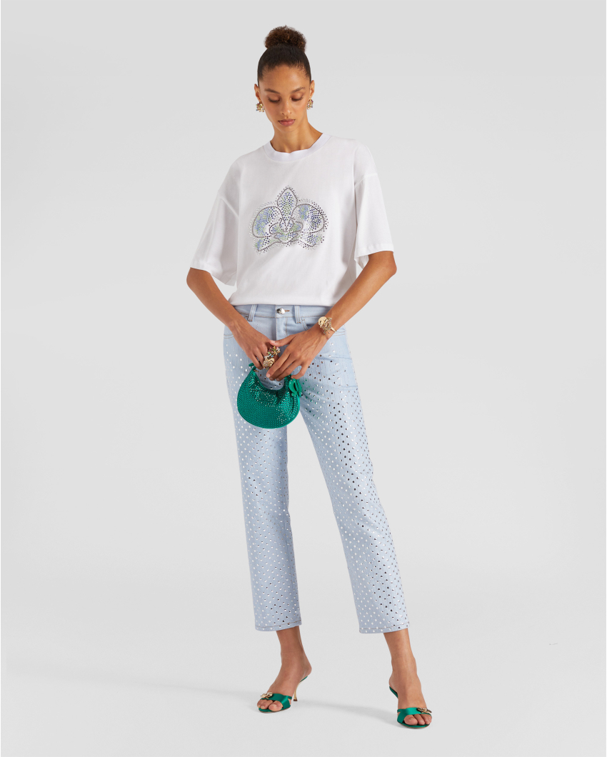 Five pockets jeans with rhinestones