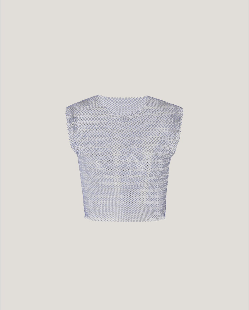 Sleeveless mesh rhinestone top