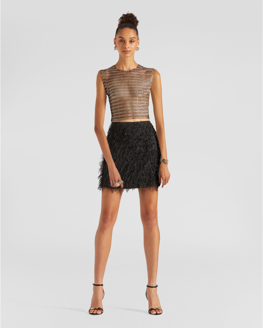 Sleeveless mesh rhinestone top