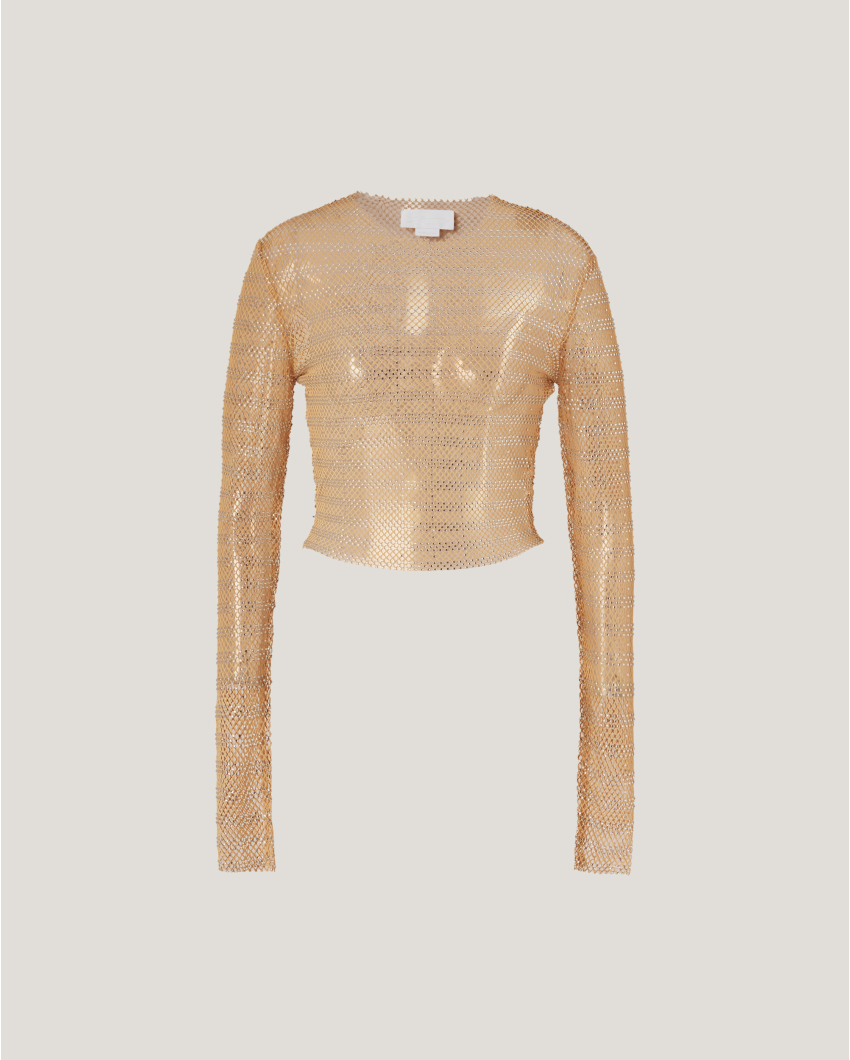 Striped mesh rhinestone top