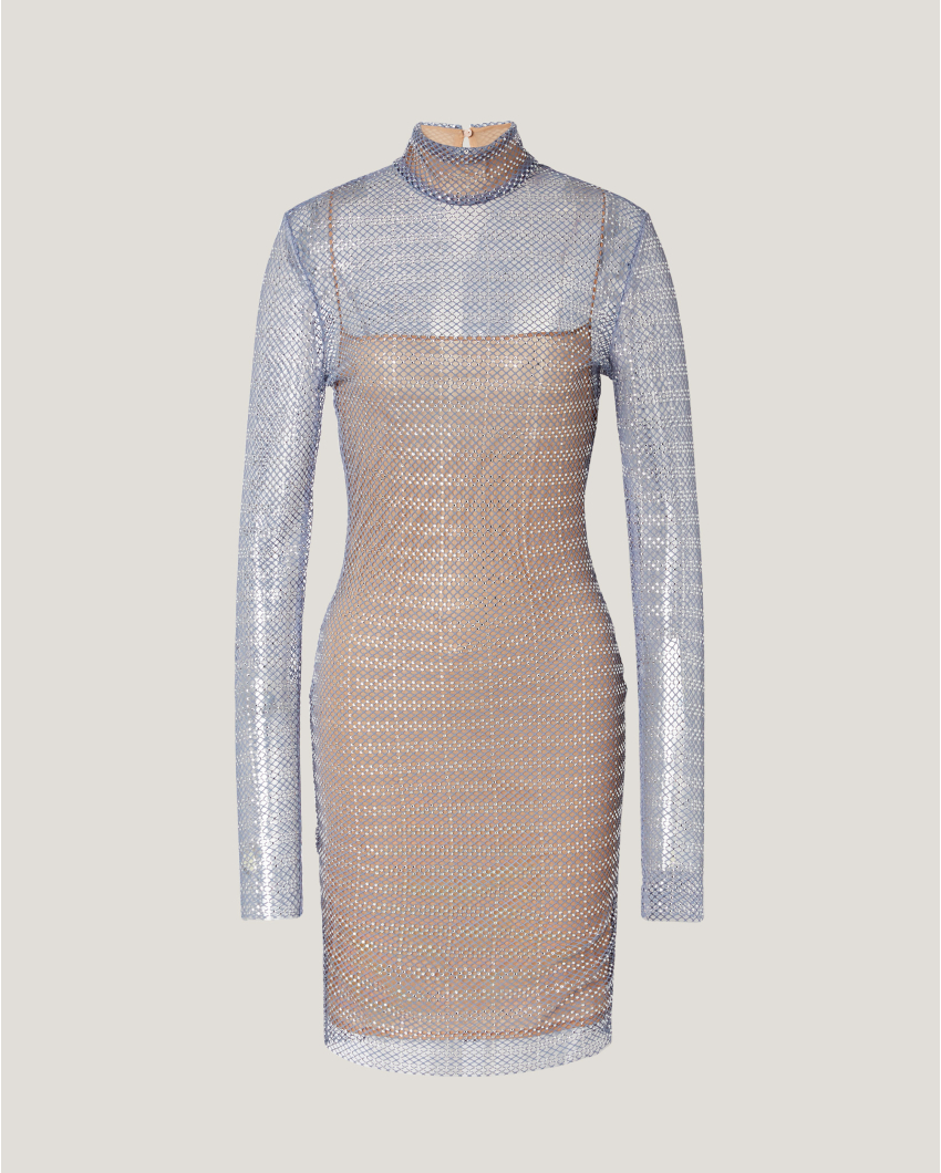 Patterned Mesh Dress with Rhinestones