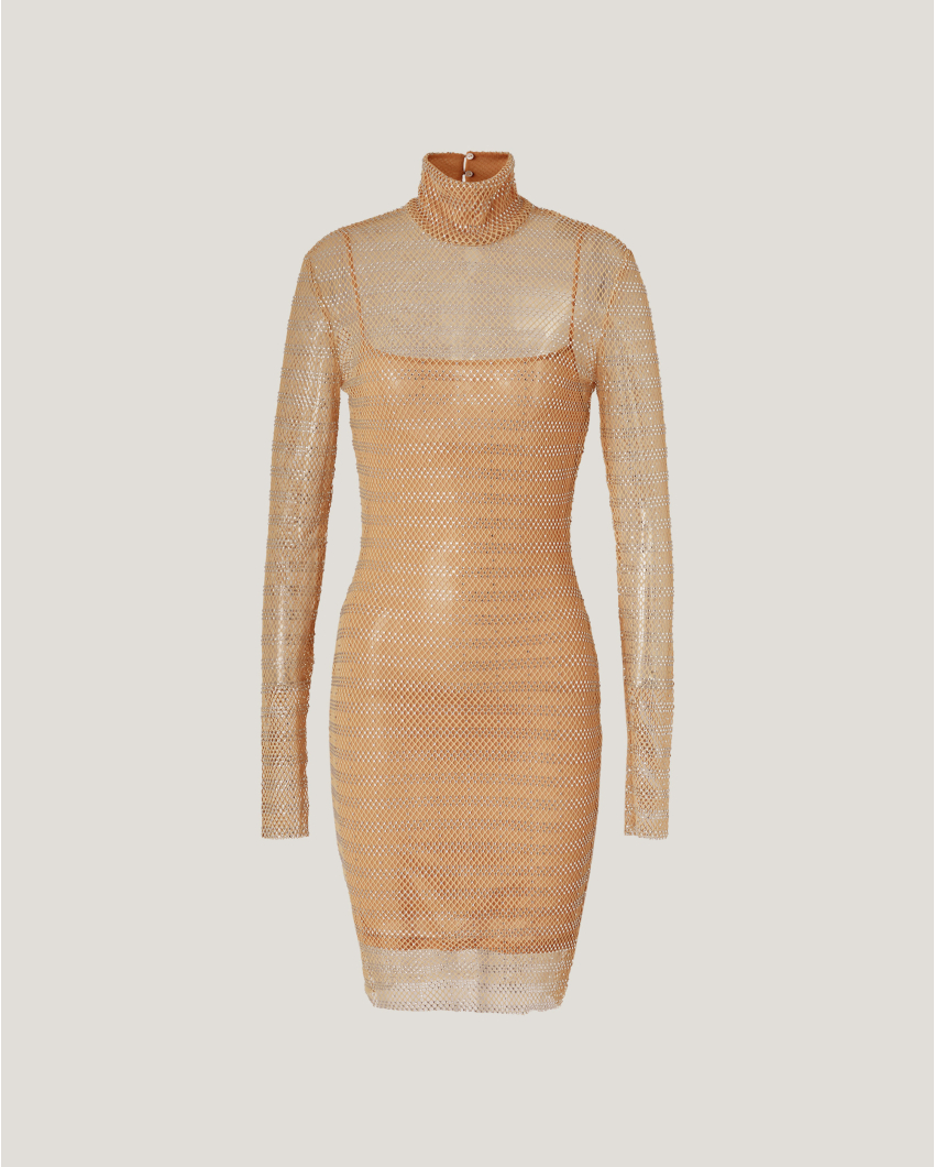 Patterned Mesh Dress with Rhinestones