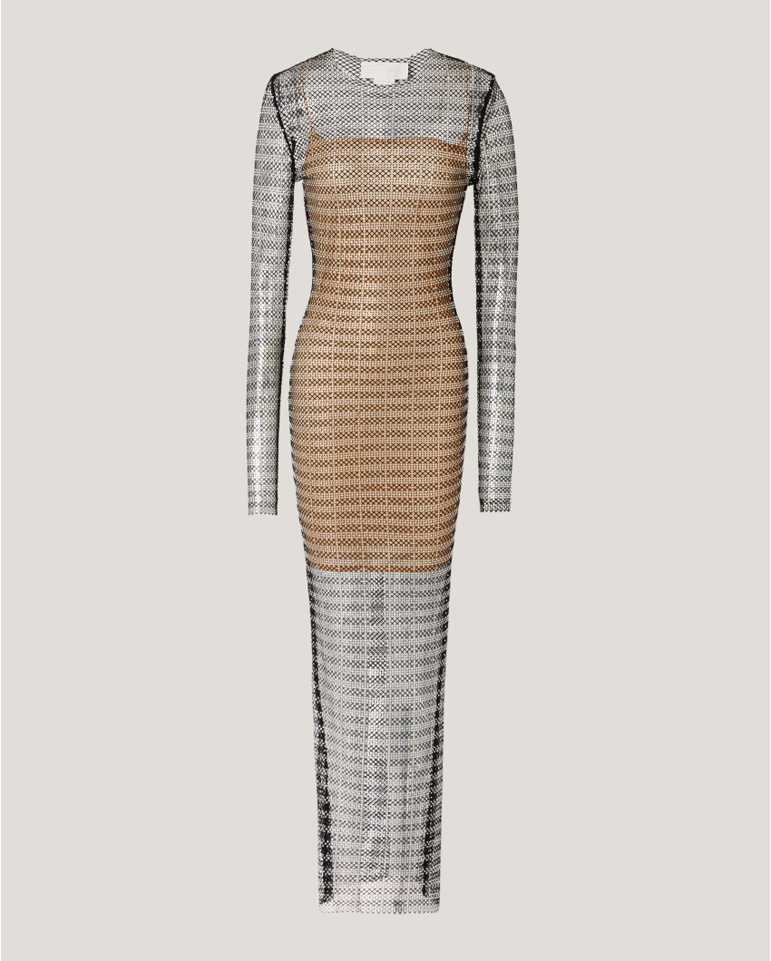 Striped mesh rhinestone dress