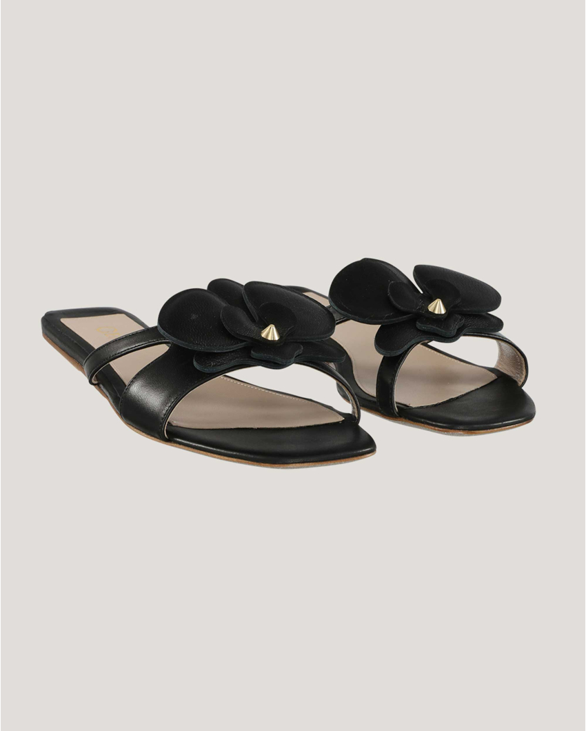Flat nappa leather sandals with Orchid