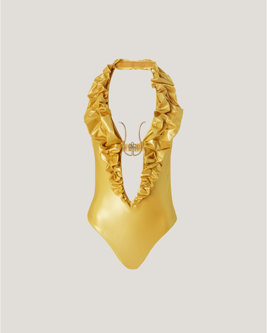 Ruched swimsuit with orchid