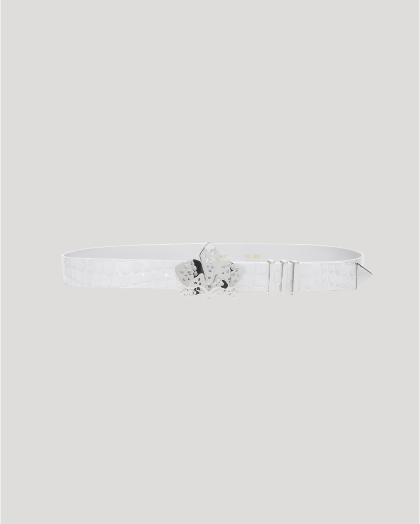 Glossy leather jewel orchid belt