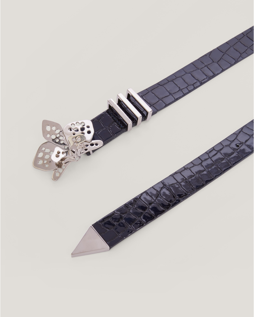 Glossy leather jewel orchid belt