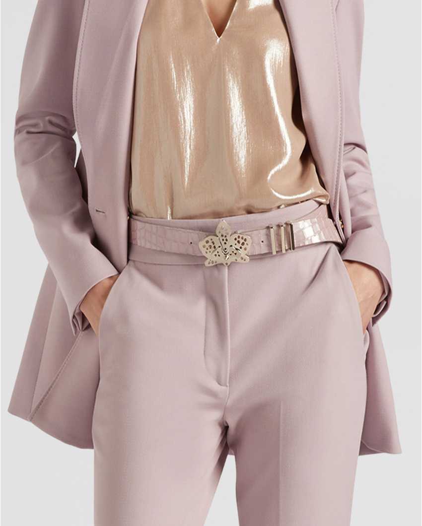 Glossy leather jewel orchid belt