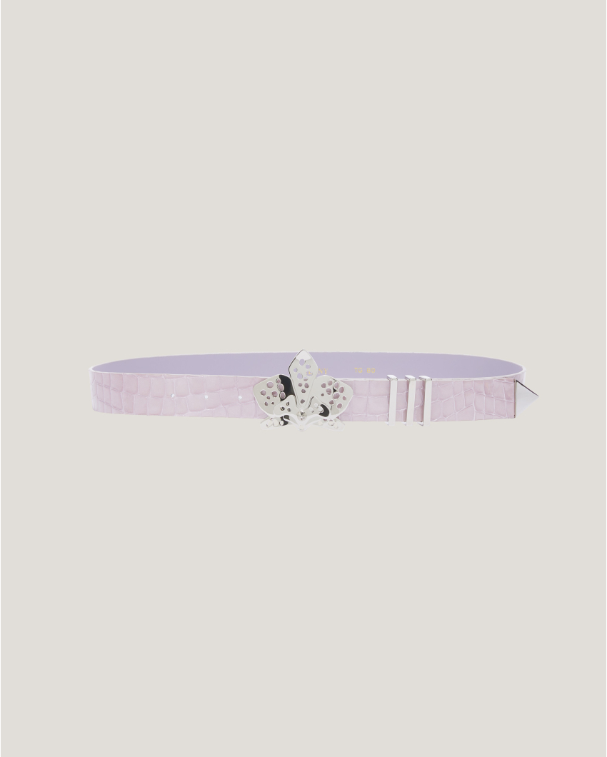 Glossy leather jewel orchid belt