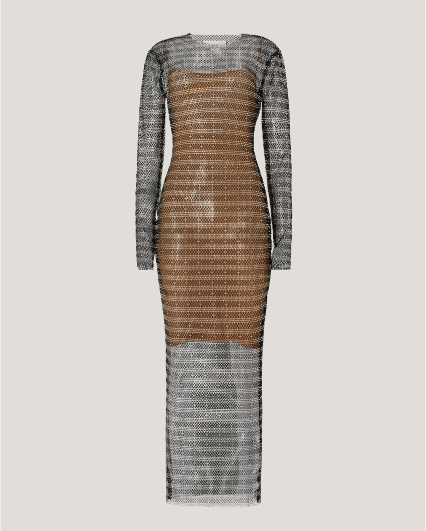 Striped mesh rhinestone dress