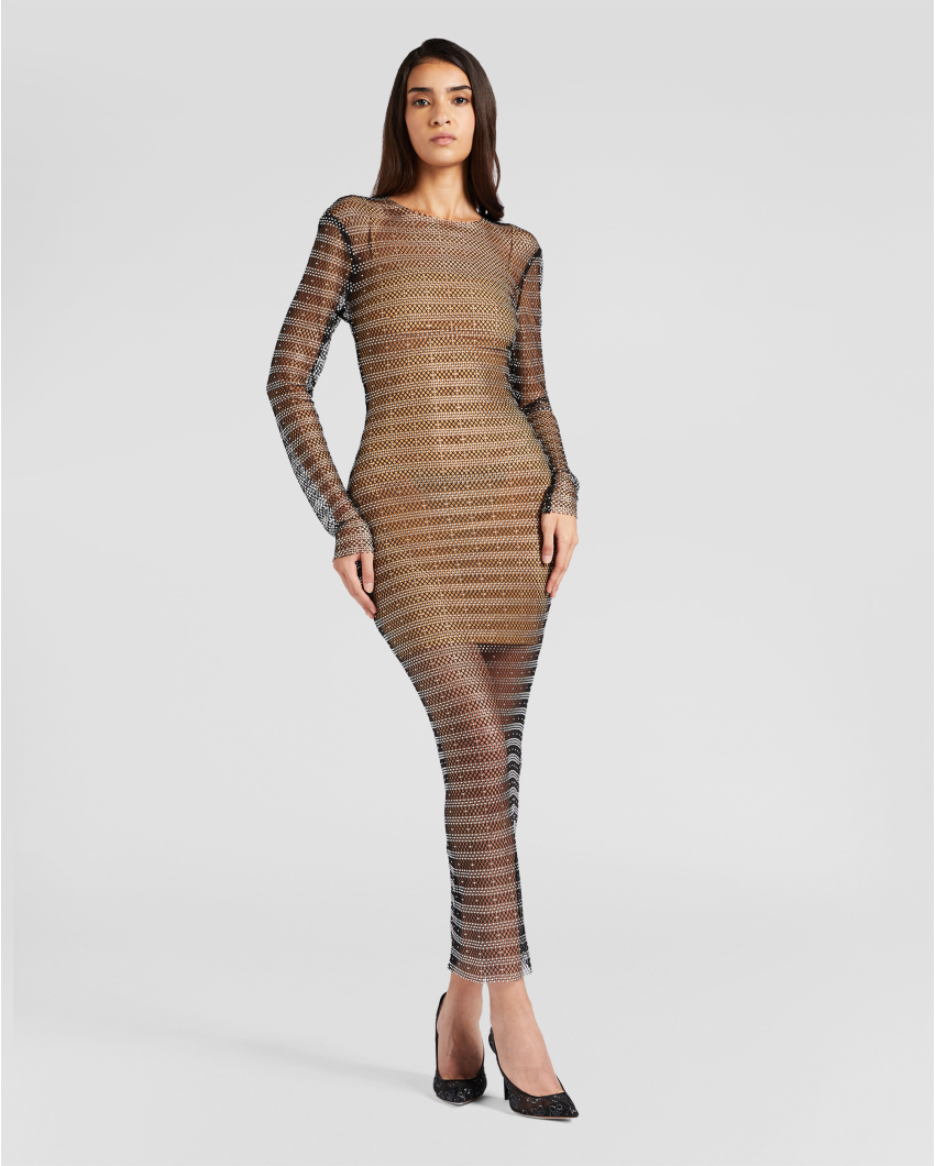 Striped mesh rhinestone dress