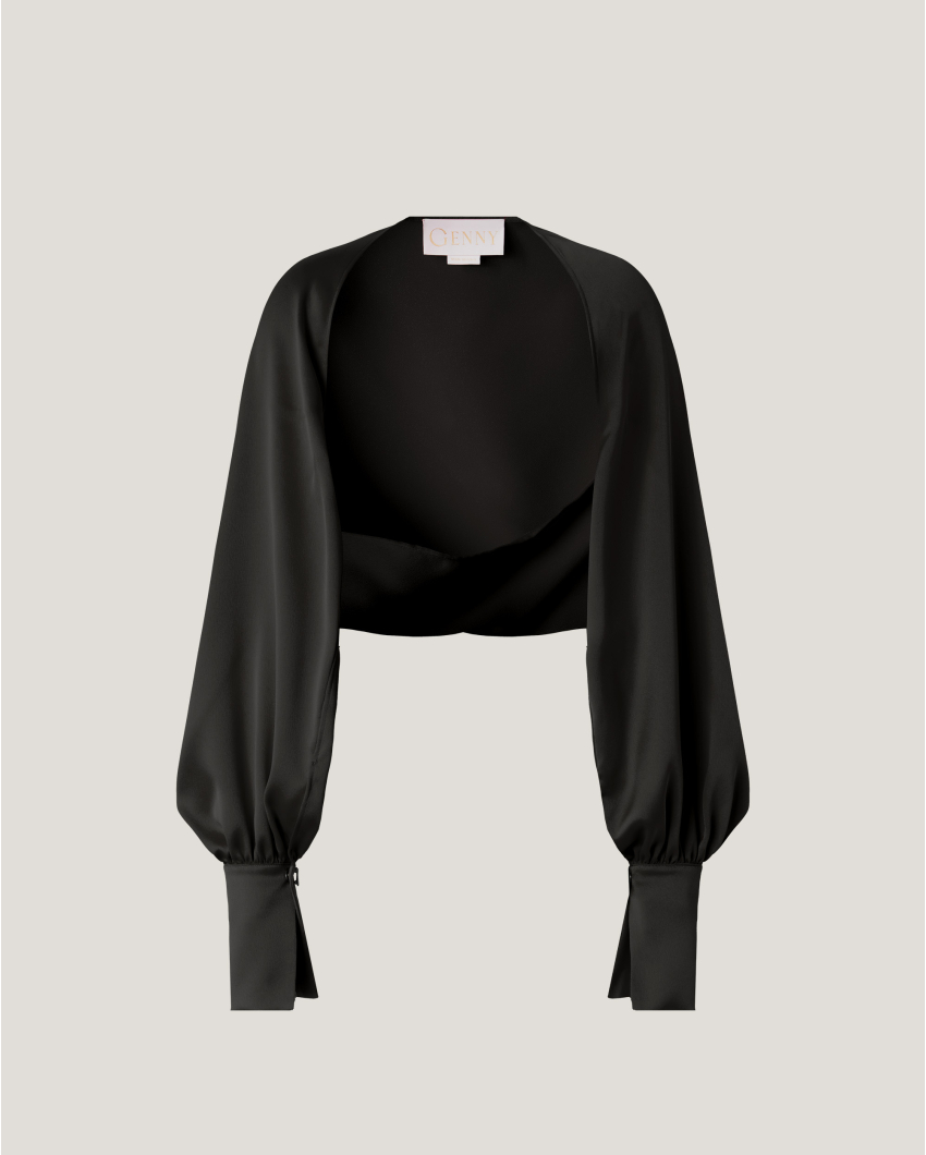 Satin bolero with X buttons
