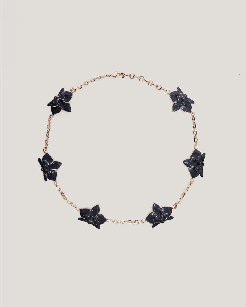 Necklace with enamel Orchids