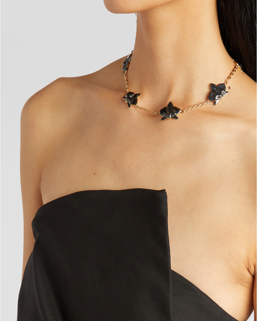 Necklace with enamel Orchids