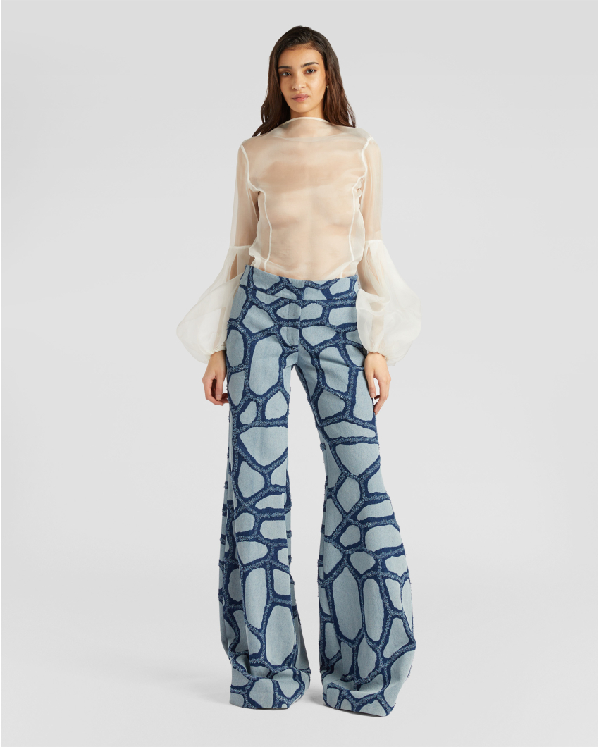Silk top with balloon sleeves