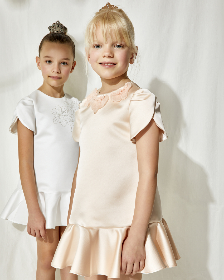 Satin dress with orchid embroidery