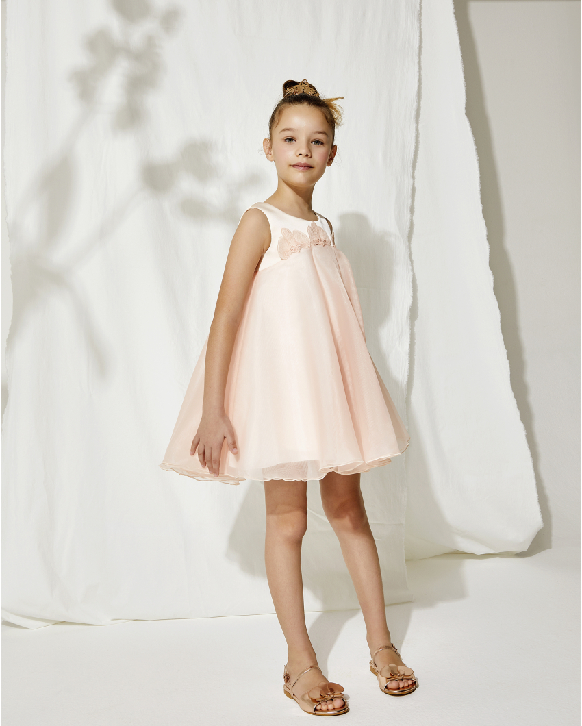Organza dress with orchid embroidery