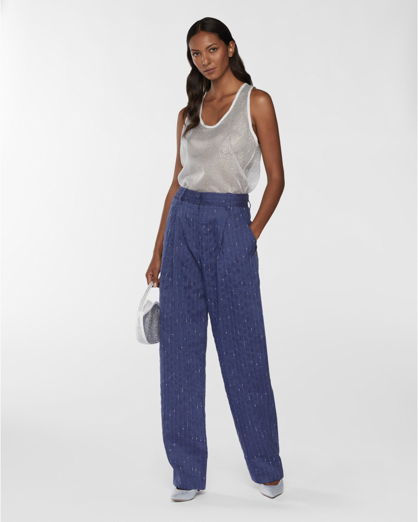 Pinstriped linen-blend pants