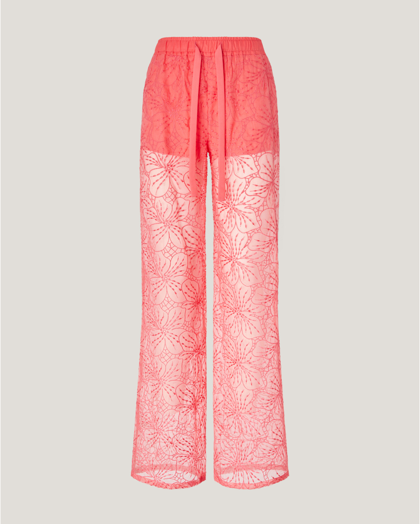 Drawstring silk embroidered pants