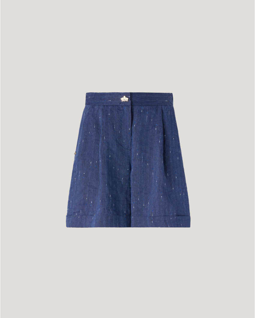 Pinstriped linen-blend shorts
