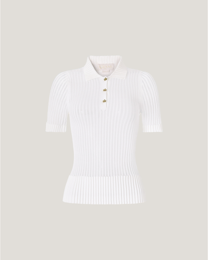 Viscose polo shirt with pleated details
