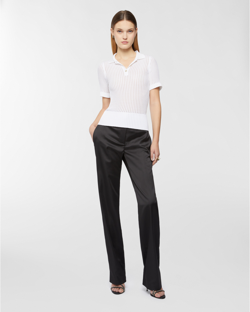 Viscose polo shirt with pleated details