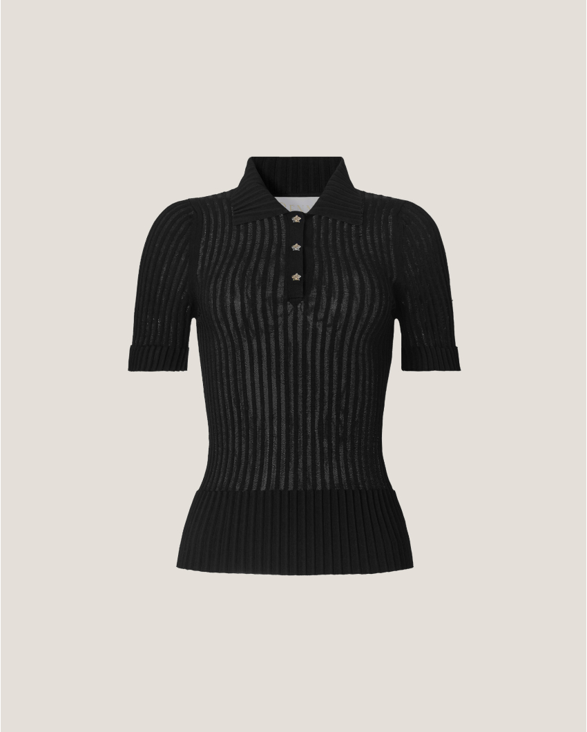 Viscose polo shirt with pleated details
