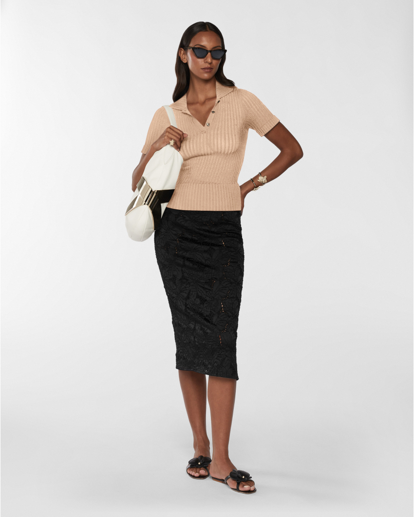 Viscose polo shirt with pleated details