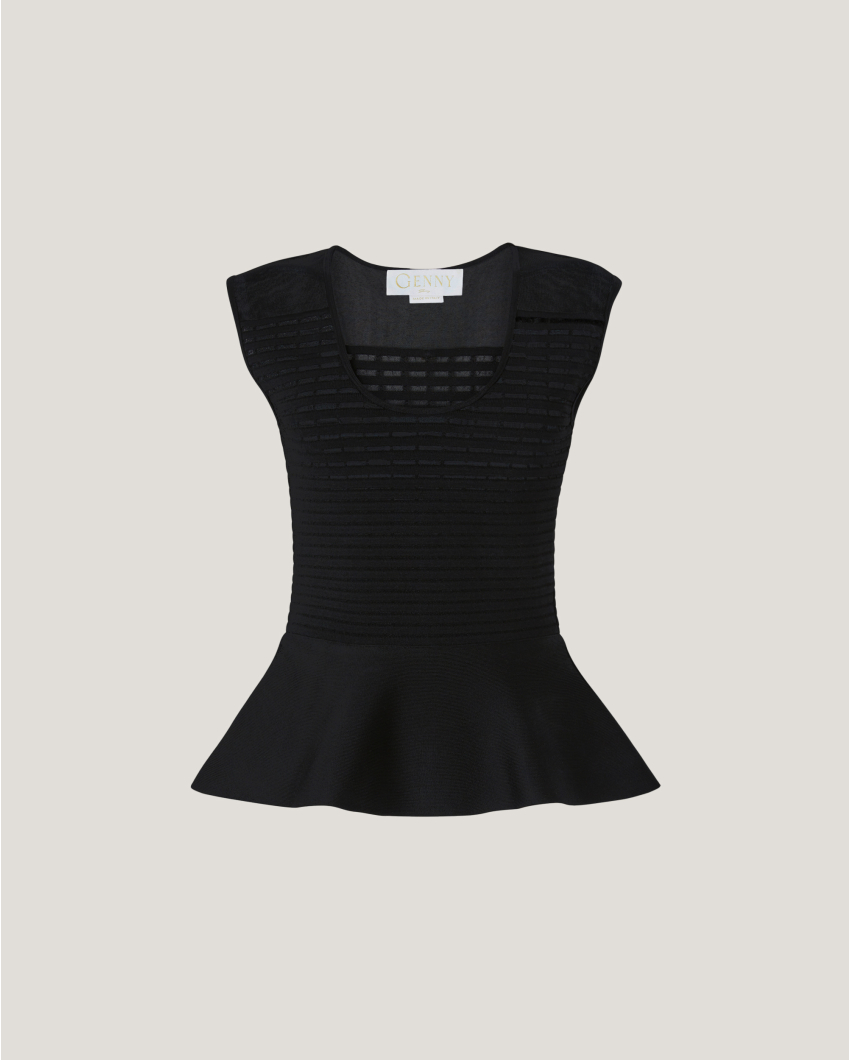 Blockchain top with godet ruffle