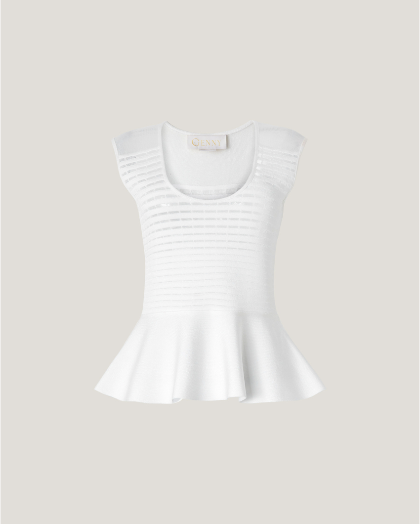 Blockchain top with godet ruffle