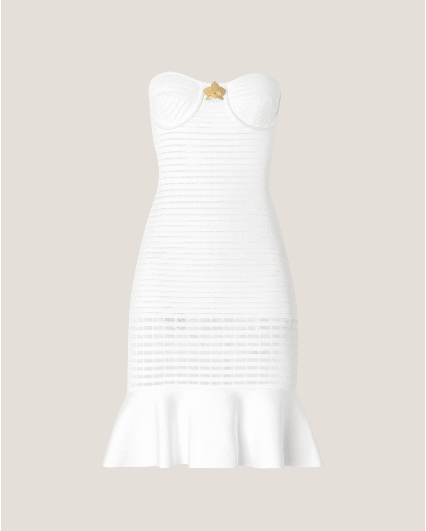 Blockchain dress with godet ruffle