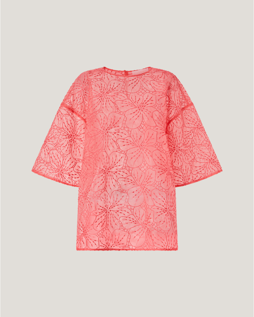 Silk top with Orchids embroidery