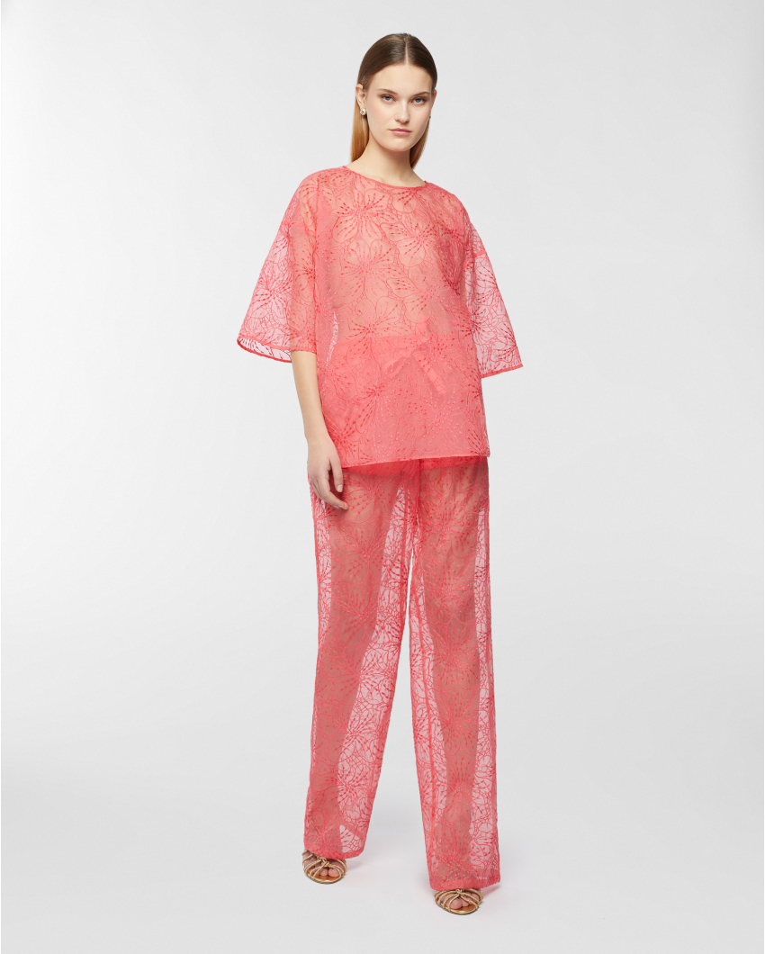 Silk top with Orchids embroidery