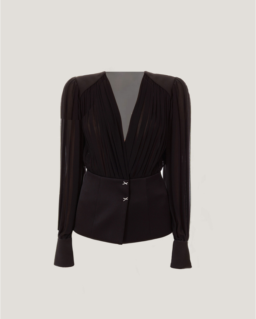 Draped silk georgette blouse