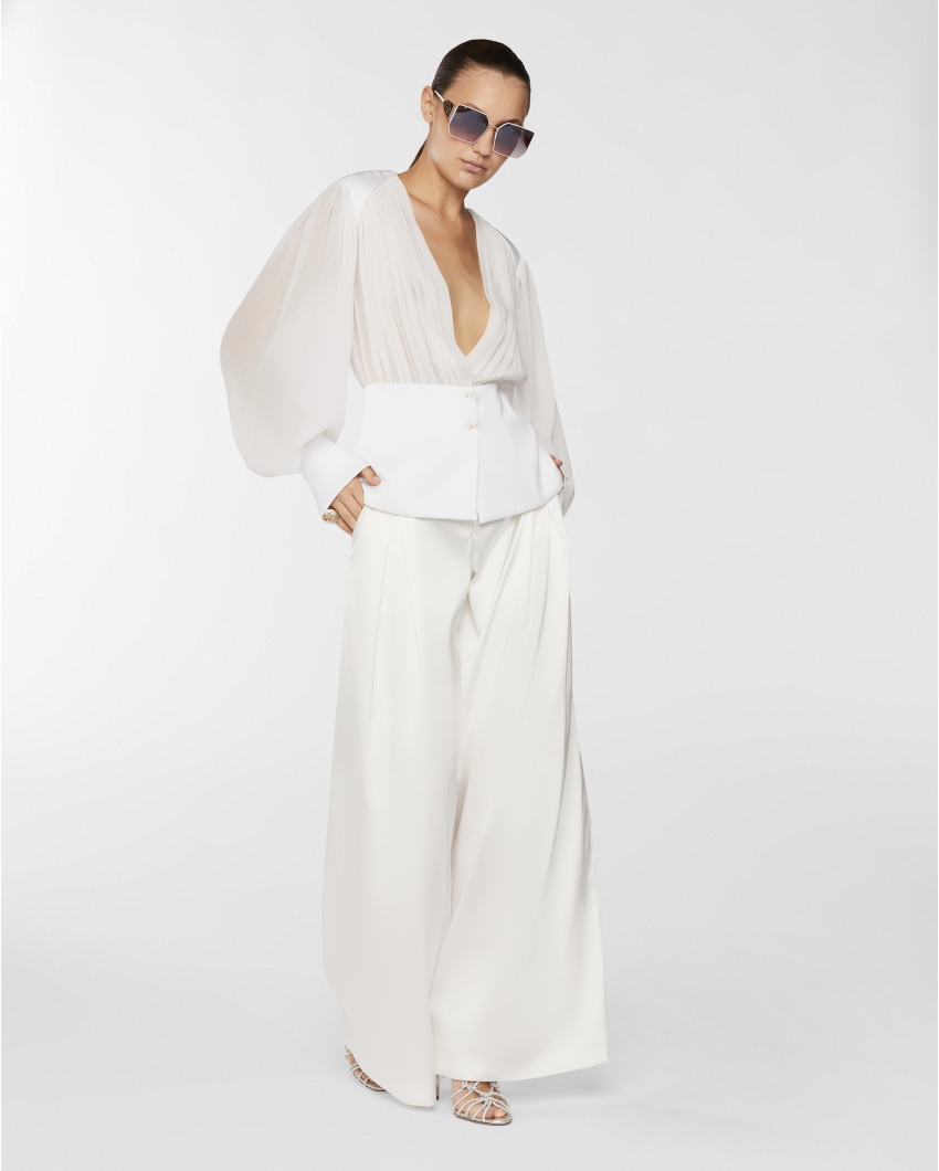Draped silk georgette blouse