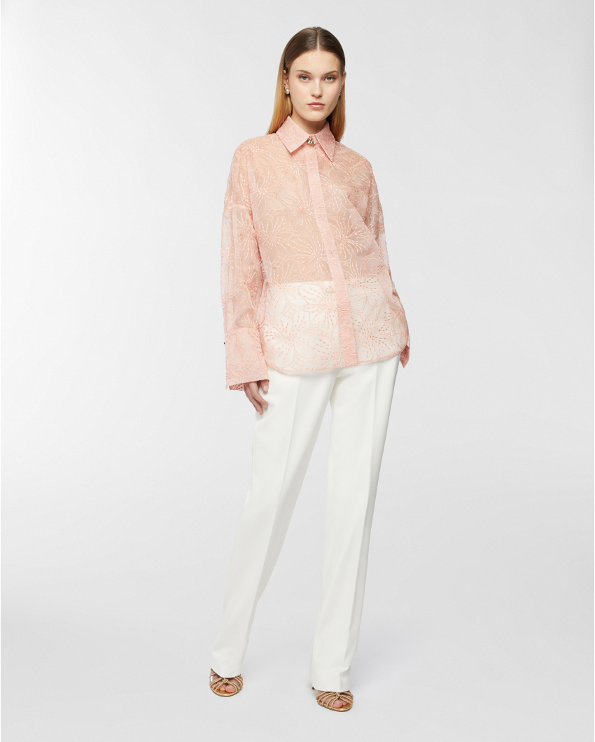 Silk shirt with floral embroidery