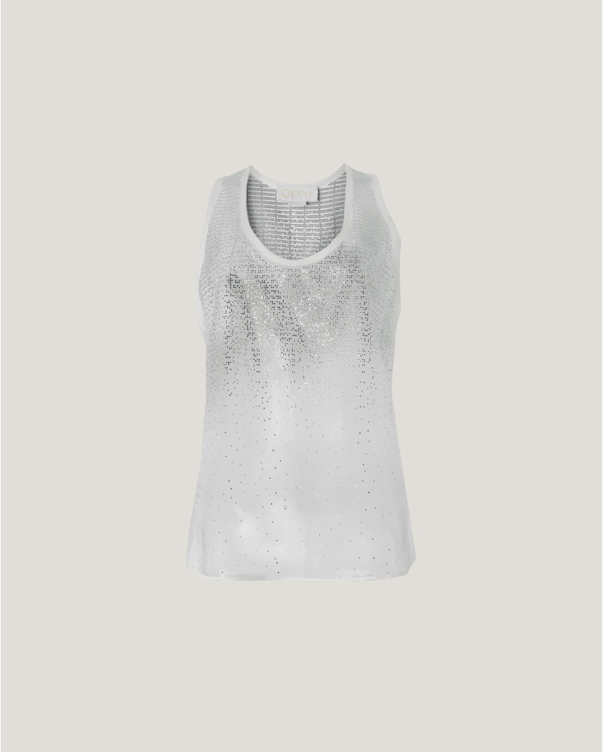 Silk top with gradient Blockchain rhinestones