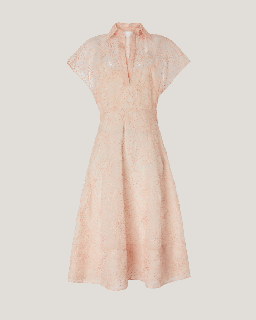 Silk dress with Orchids embroidery
