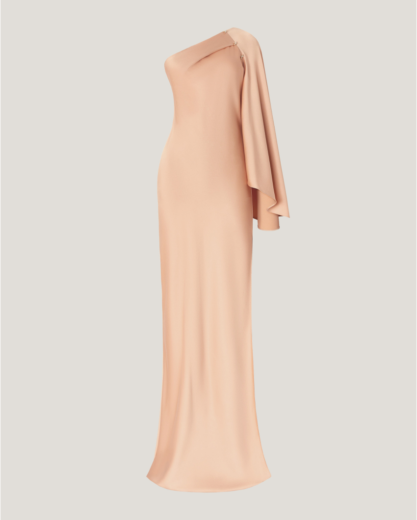One-shoulder long satin dress