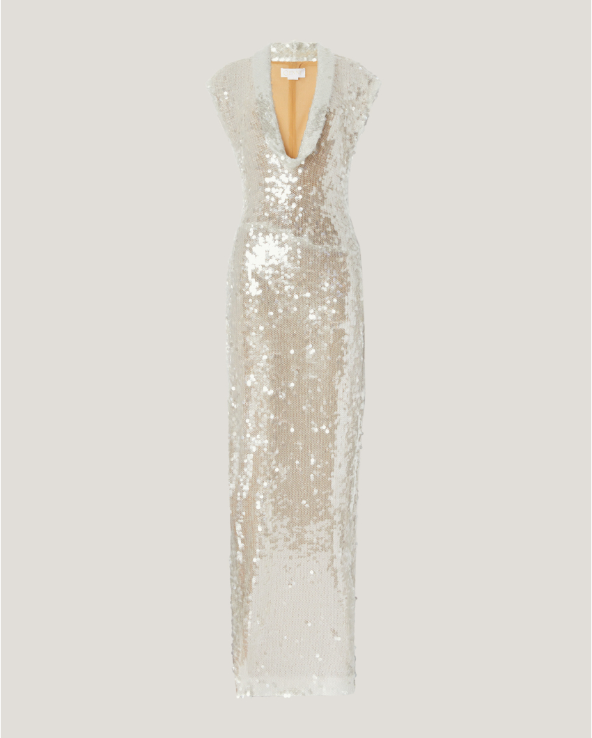 Sequin dress with draped neckline