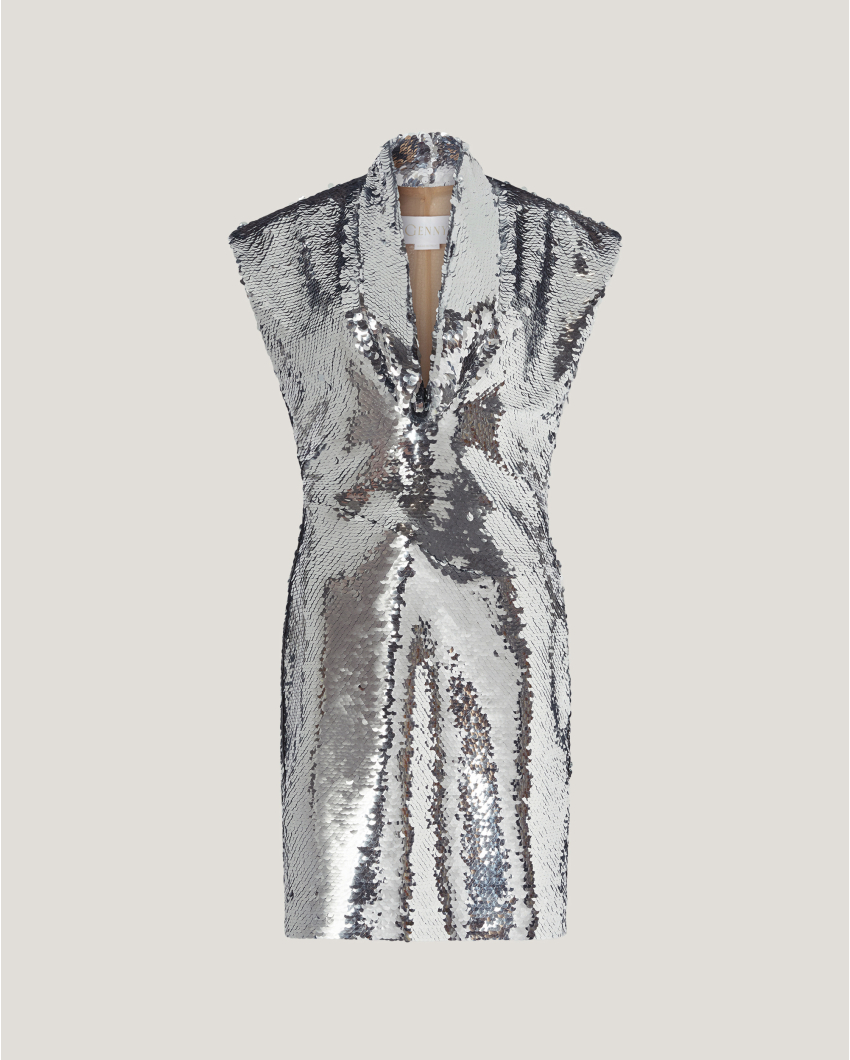 Sequin dress with draped neckline