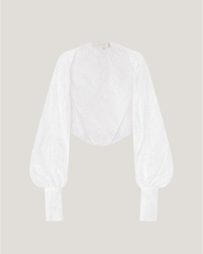 Silk shrug with Orchids embroidery